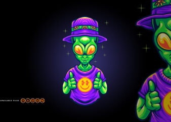 Funky alien with smile emoji illustrations