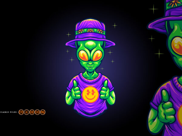 Funky alien with smile emoji illustrations t shirt graphic design