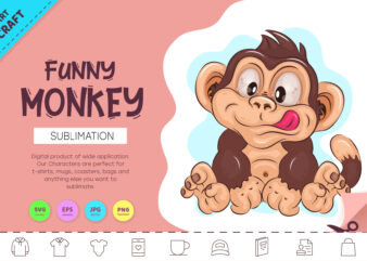 Funny Cartoon Monkey. Crafting, Sublimation. t shirt graphic design