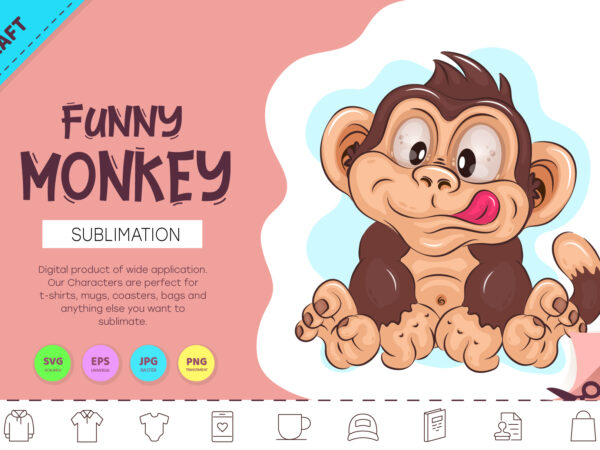 Funny Cartoon Monkey. Crafting, Sublimation. - Buy t-shirt designs