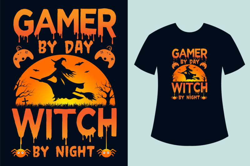 Halloween T-shirt Design Bundle, Witch by Night Halloween T-shirt Design