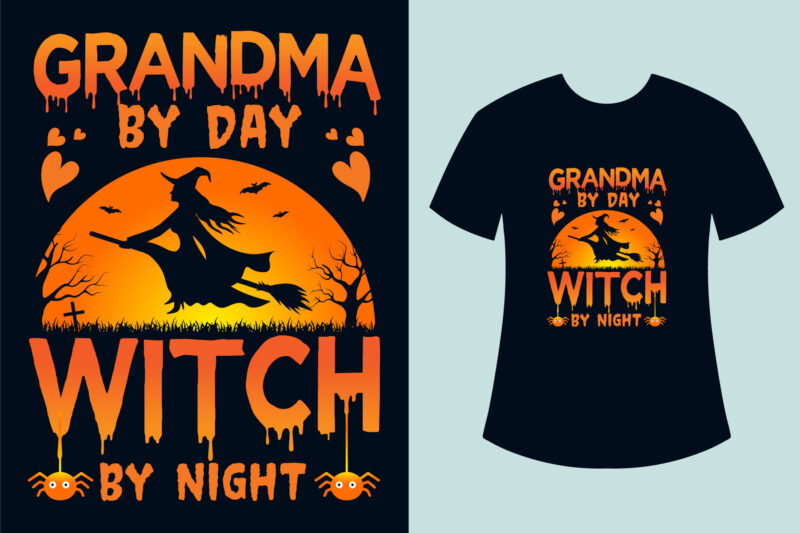 Halloween T-shirt Design Bundle, Witch by Night Halloween T-shirt Design