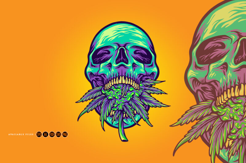 Green head skull with kush illustrations