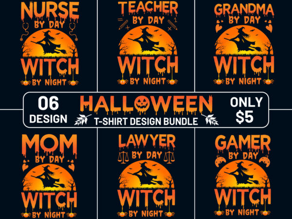 Halloween t-shirt design bundle, witch by night halloween t-shirt design