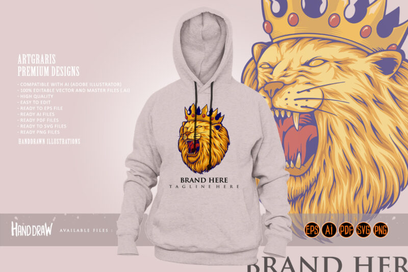 Lion king crown logo Luxury mascot illustrations