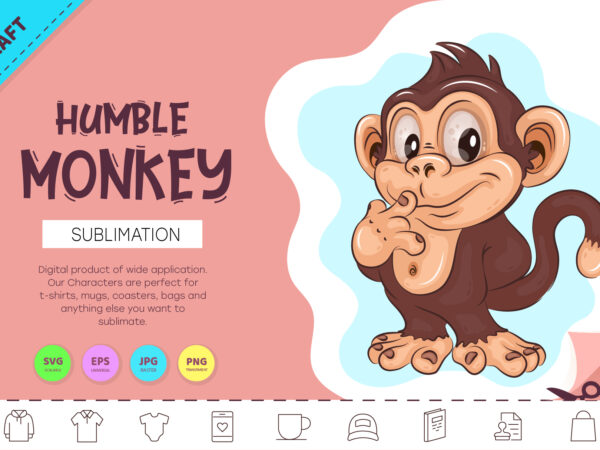 Humble cartoon monkey. crafting, sublimation. graphic t shirt