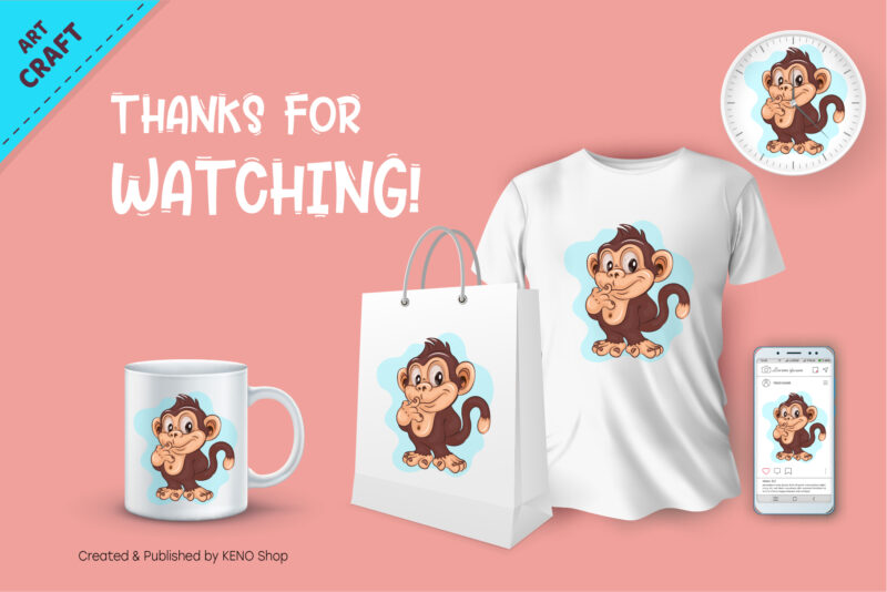 Humble Cartoon Monkey. Crafting, Sublimation.