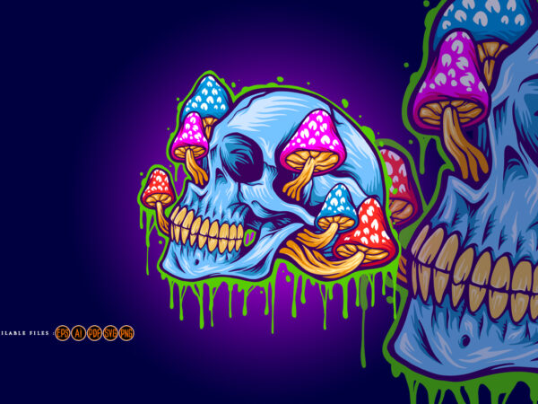 Ice skull head psychedelic mushrooms illustrations t shirt design for sale Ice skull head psychedelic mushrooms illustrations t shirt design for sale