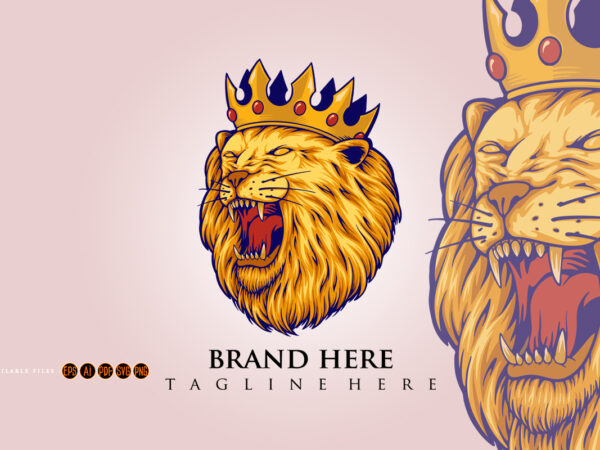 Lion king crown logo luxury mascot illustrations t shirt vector graphic