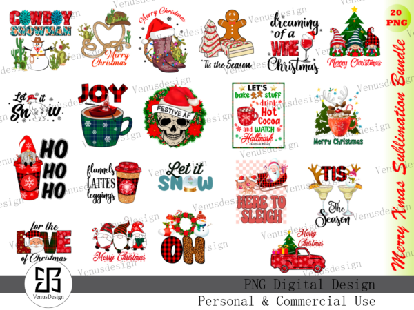 Merry xmas sublimation bundle tshirt design