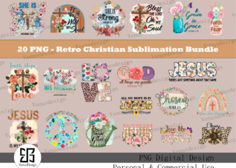 20 PNG – Retro Christian Sublimation Bundle Tshirt Design