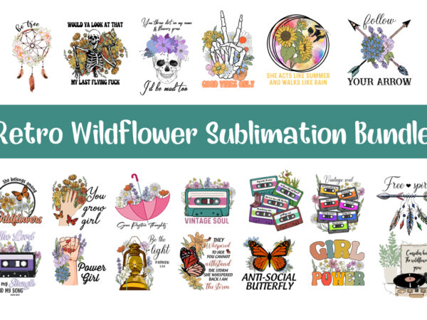 Retro wildflower sublimation bundle tshirt design