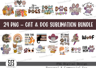 24 PNG – Cat & Dog Sublimation Bundle Tshirt Design