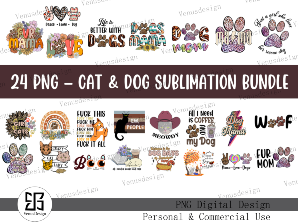 24 png – cat & dog sublimation bundle tshirt design