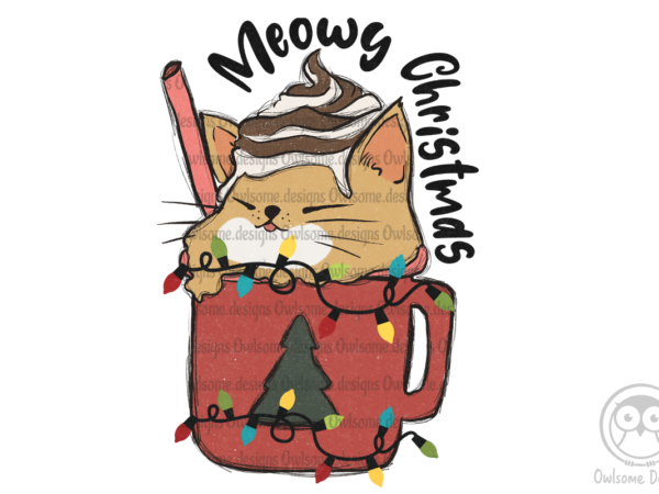 Meowy christmas sublimation t shirt designs for sale