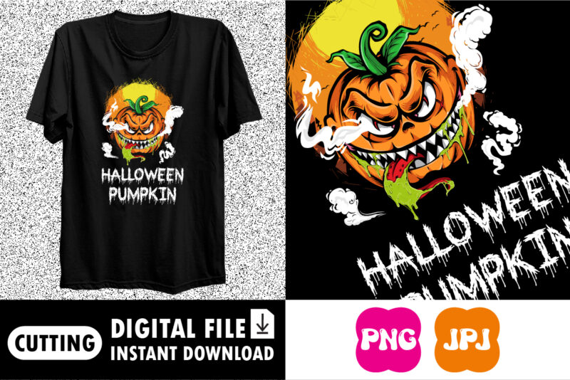 Halloween Pumpkin Happy Halloween shirt print template, Pumpkin Halloween tree bats witch scary themed texture background, Dark night vector design