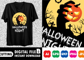 Halloween night, Halloween Pumpkin Happy Halloween shirt print template, Pumpkin Halloween tree bats witch scary themed texture background, Dark night vector design