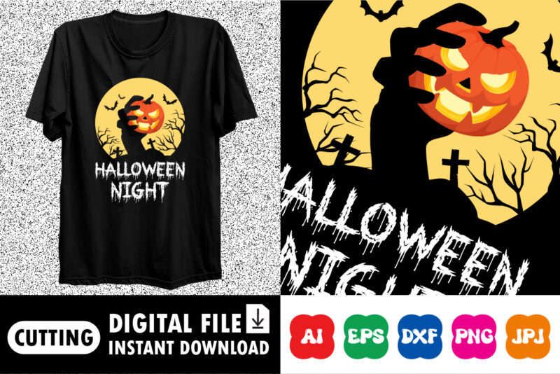 Halloween night, Halloween Pumpkin Happy Halloween shirt print template, Pumpkin Halloween tree bats witch scary themed texture background, Dark night vector design