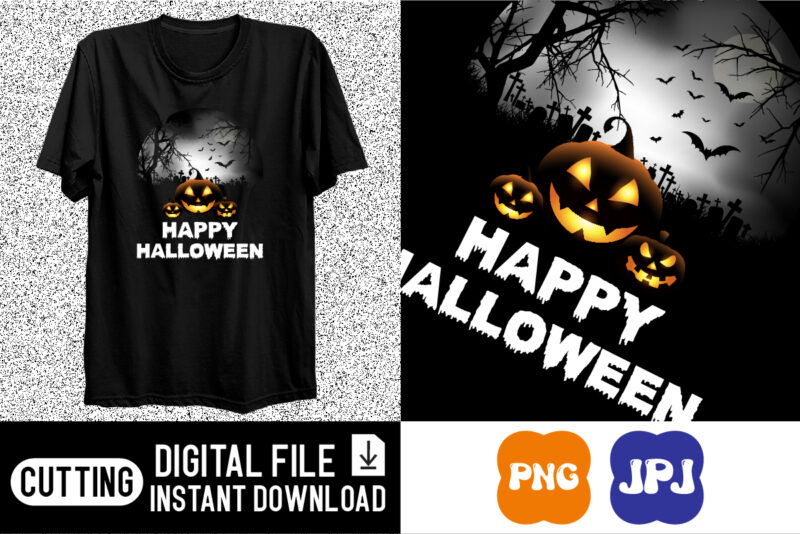 Happy Halloween Pumpkin Funny Halloween shirt print template Witch bat tree grave vector
