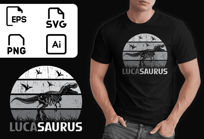 Luca Saurus Rex Funny T-rex Dinosaur Lover Dino Tee Design Ready to Print T-shirt Designs