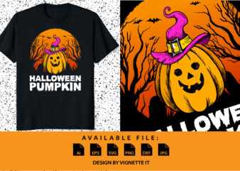 Halloween Pumpkin Funny Halloween shirt print template Witch bat tree grave vector