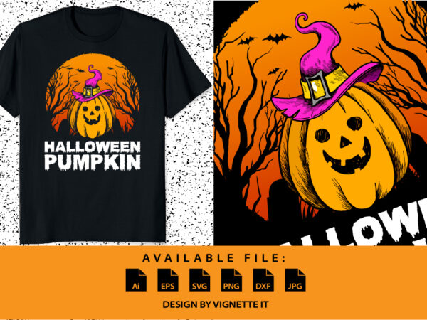 Halloween pumpkin funny halloween shirt print template witch bat tree grave vector