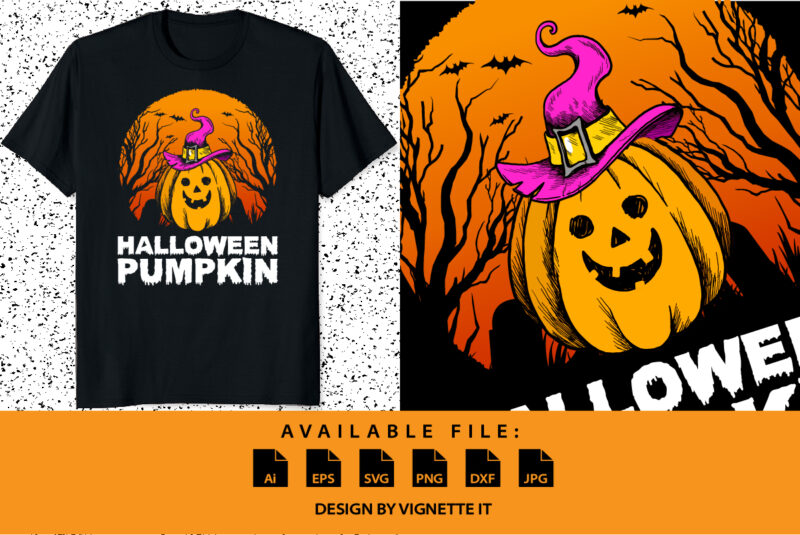 Halloween Pumpkin Funny Halloween shirt print template Witch bat tree grave vector