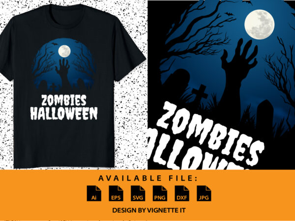 Zombies halloween scary night grave moon tree bat vector, happy halloween shirt print template Zombies halloween scary night grave moon tree bat vector, happy halloween shirt print template