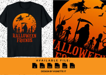 Halloween Friends witch bats tree grim reaper ghost Happy Halloween shirt print template graphic t shirt