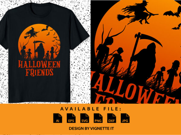 Halloween friends witch bats tree grim reaper ghost happy halloween shirt print template graphic t shirt