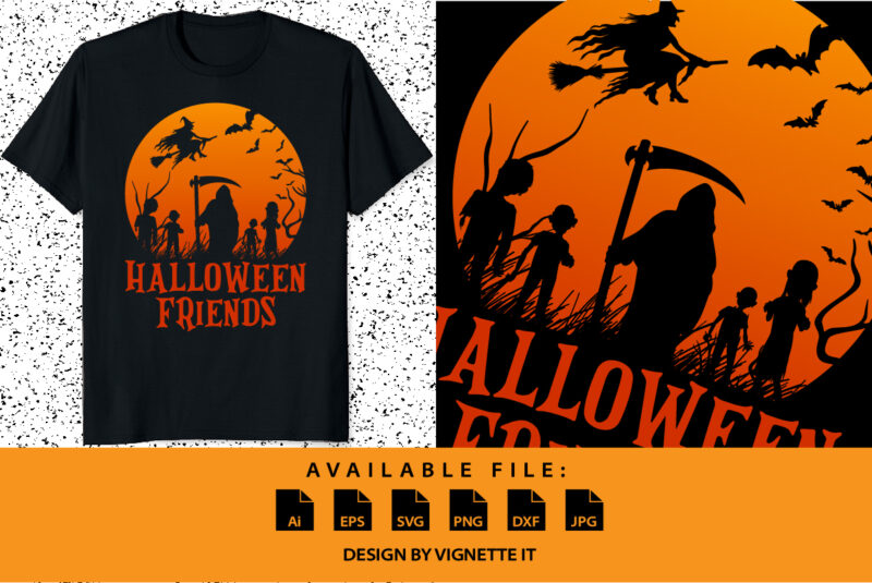 Halloween Friends witch bats tree grim reaper ghost Happy Halloween shirt print template