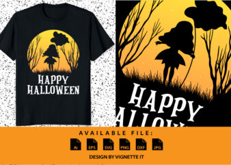 Happy Halloween shirt print template, Halloween night with fairy silhouette