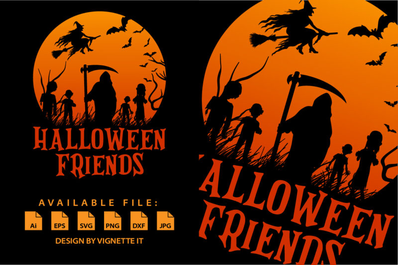 Halloween Friends witch bats tree grim reaper ghost Happy Halloween shirt print template