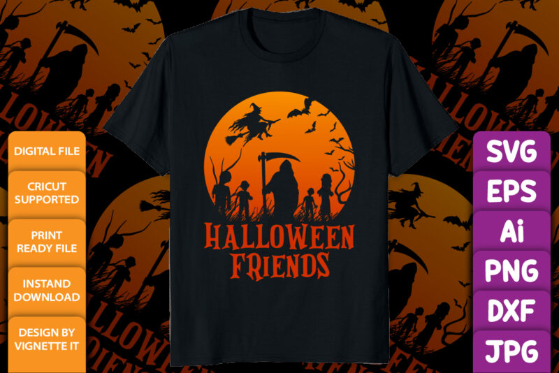 Halloween Friends witch bats tree grim reaper ghost Happy Halloween shirt print template
