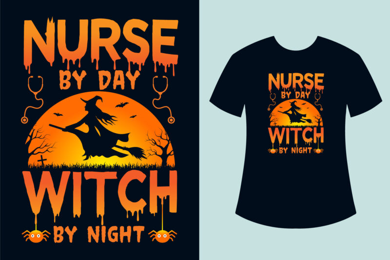 Halloween T-shirt Design Bundle, Witch by Night Halloween T-shirt Design