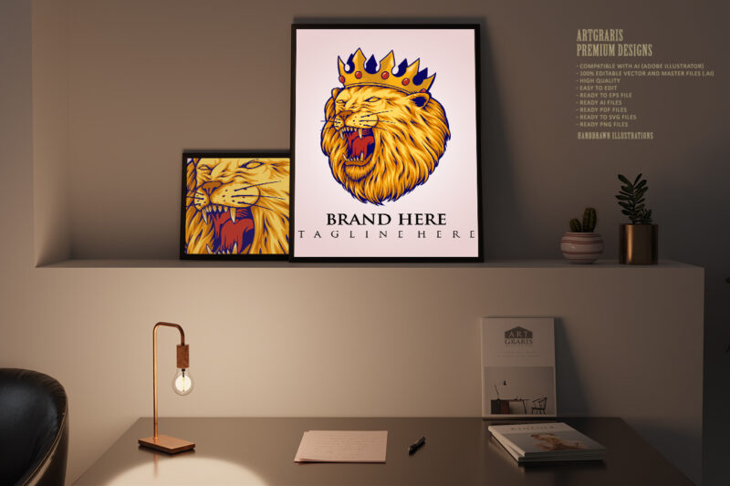 Lion king crown logo Luxury mascot illustrations