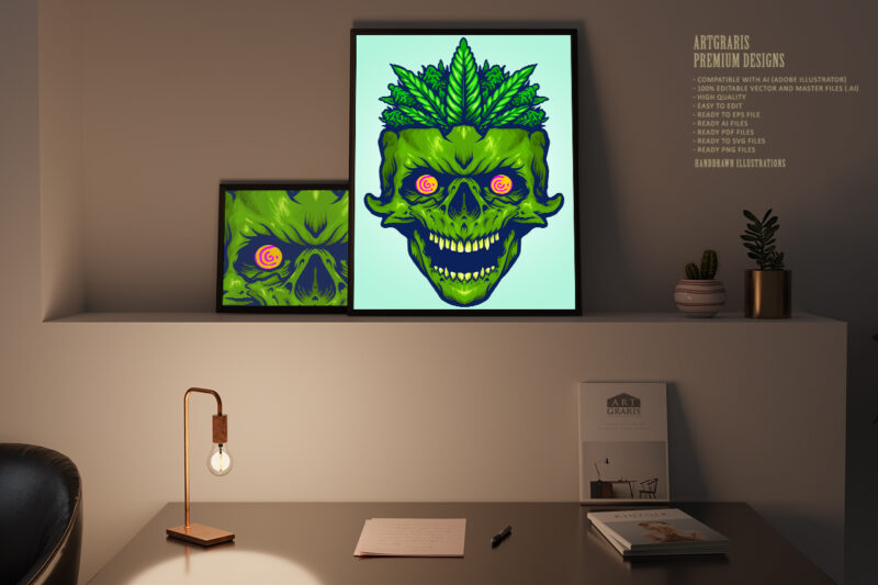 Weed leaf skull head monster illustrations