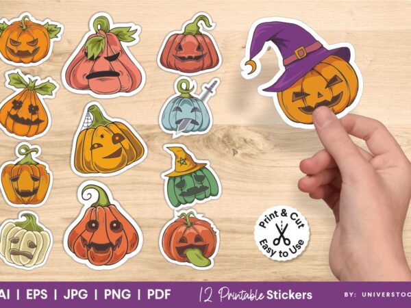 Halloween pumpkin character stickers, pumpkin stickers pack, fall sticker designs