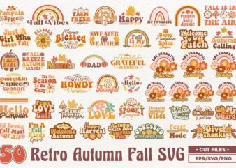 Retro Autumn Fall SVG, Retro Fall SVG Sublimation Designs, Fall T-shirt Designs Bundle, Retro Fall Designs for Print