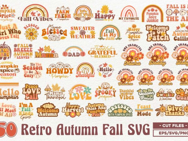 Retro autumn fall svg, retro fall svg sublimation designs, fall t-shirt designs bundle, retro fall designs for print