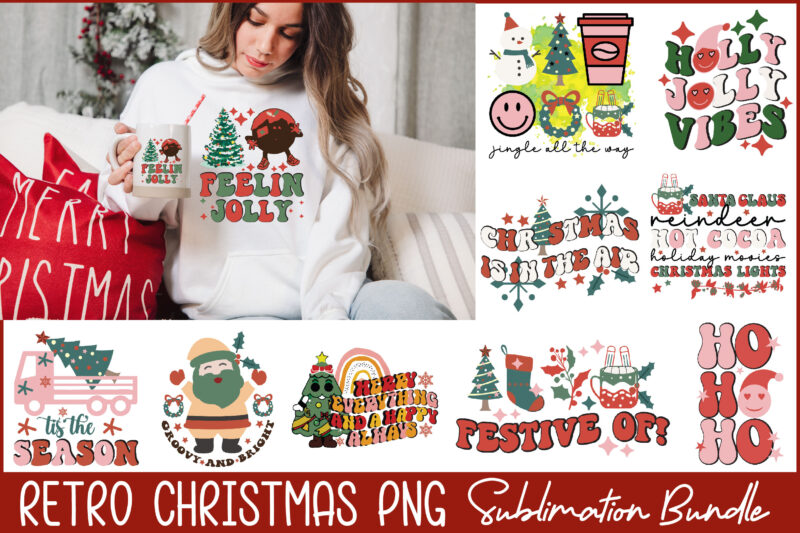 Retro Christmas PNG Sublimation Bundle