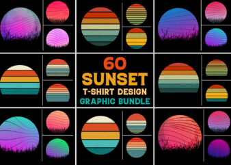 Retro Vintage Sunset Background Bundle for T-Shirt Design
