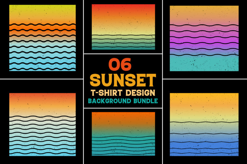 Sunset Vintage Retro Grunge Background Bundle for T-Shirt Design