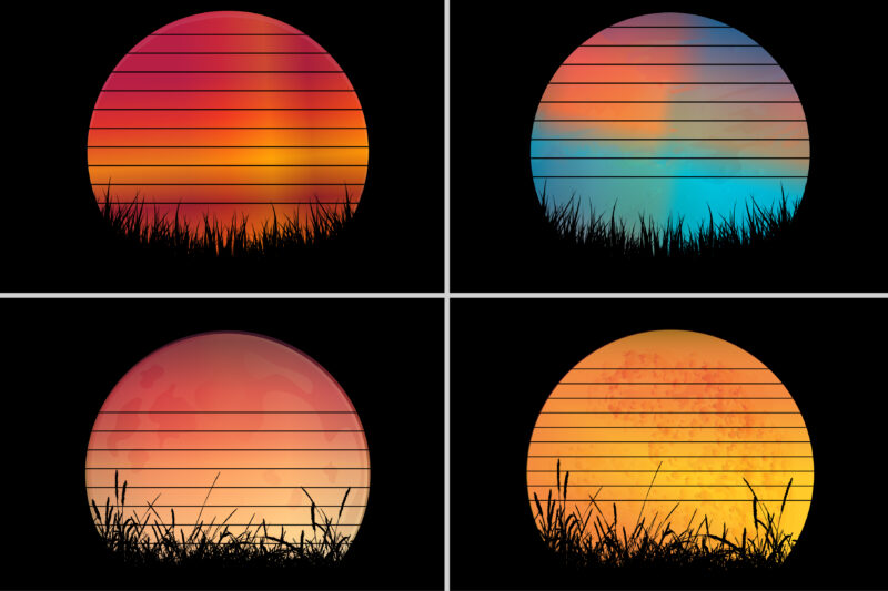 Sunset Retro Vintage T-Shirt Background Bundle