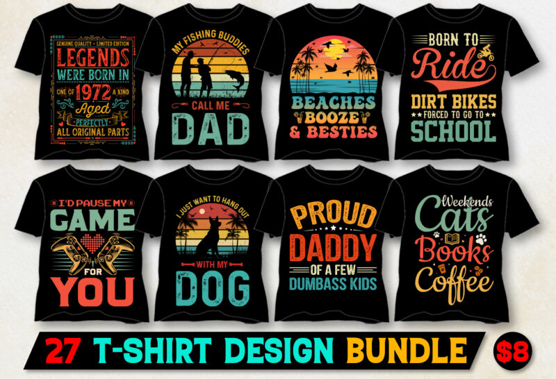 Retro Vintage Sunset T-Shirt Design Bundle