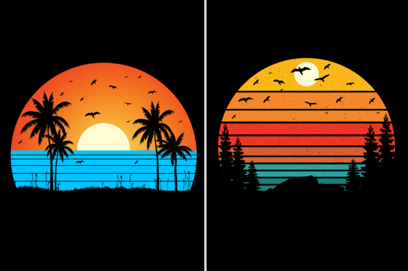 Sunset Colorful T-Shirt Background Graphic Bundle