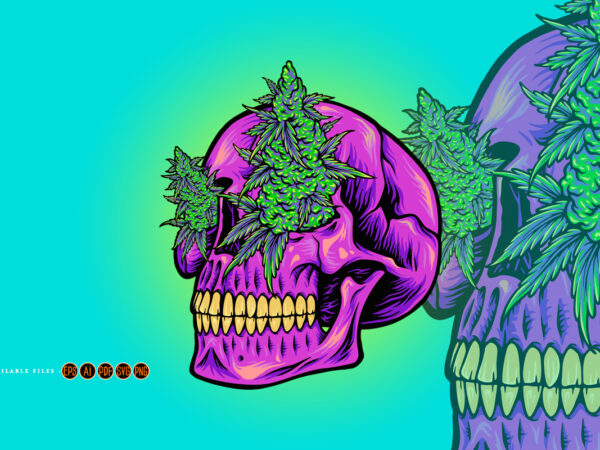 Scary head skull with kush illustrations t shirt template vector