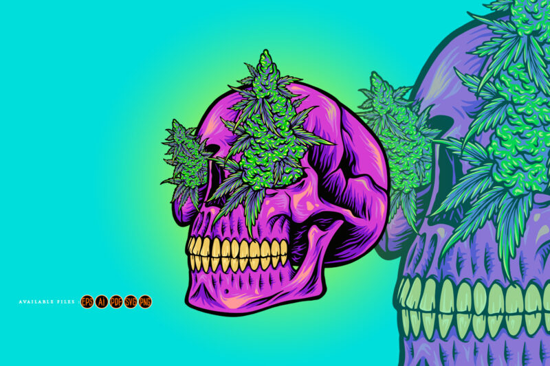 Scary head skull with kush illustrations