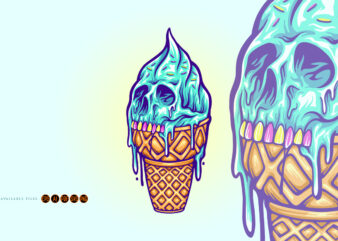 Scary skull ice cream cone illustrations