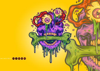 Scary zombie eyeball skull head illustrations t shirt template vector